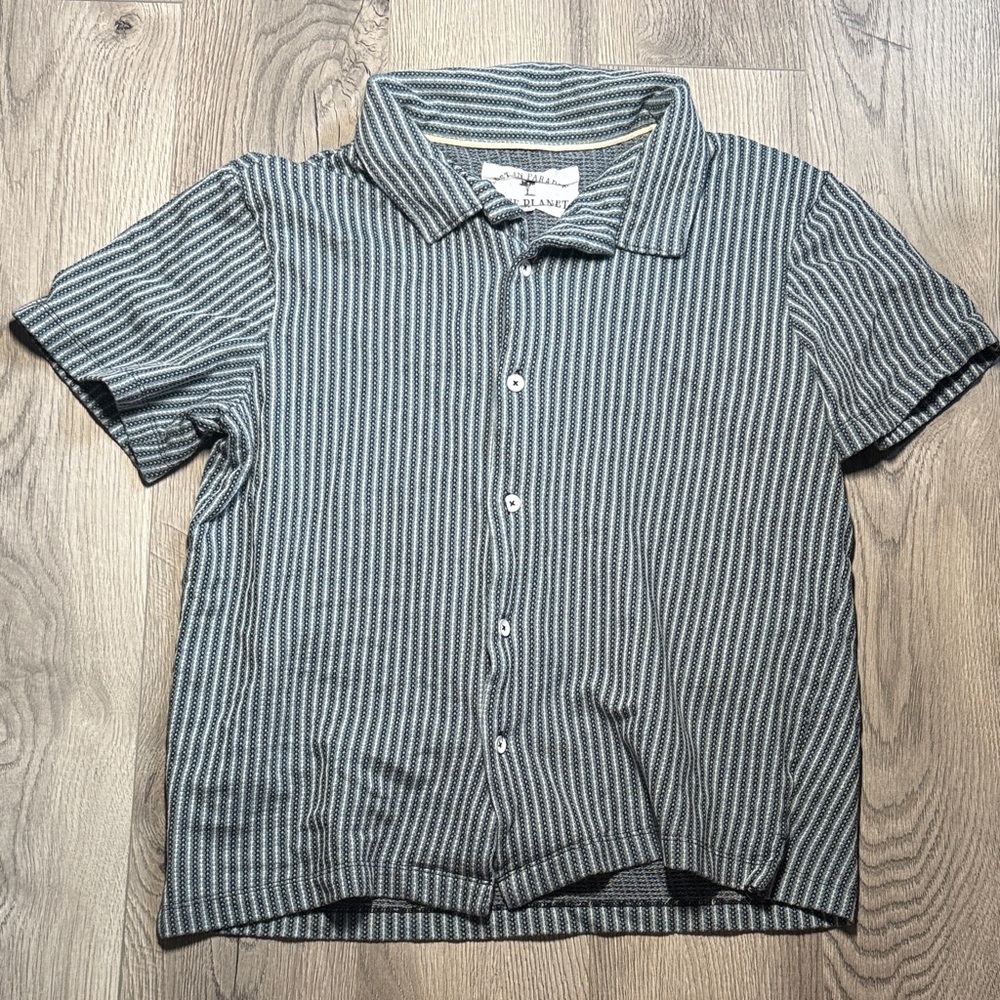 Free Planet Men’s Button Down Shirt - Blue and White Stripes Size Medium